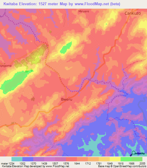 Kwitaba,Burundi Elevation Map