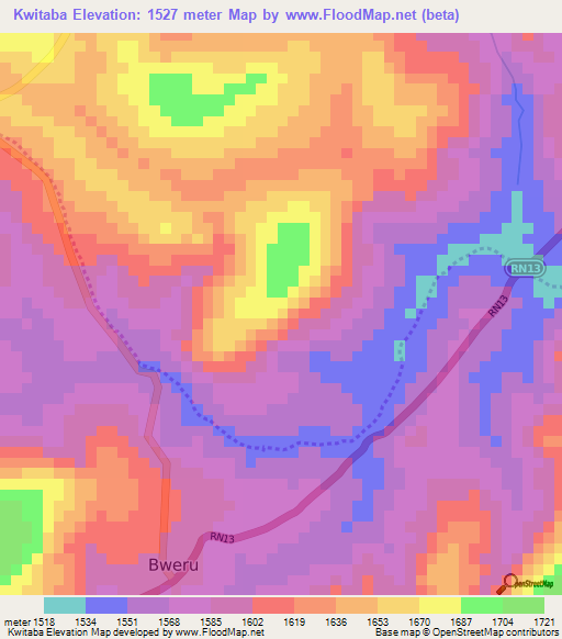 Kwitaba,Burundi Elevation Map