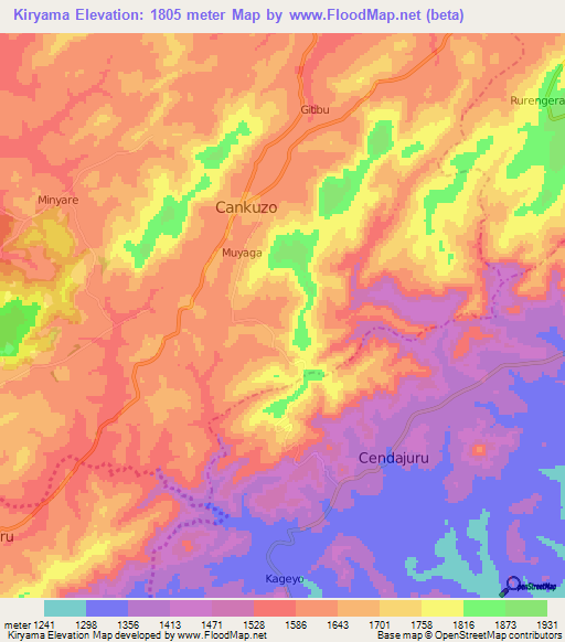 Kiryama,Burundi Elevation Map