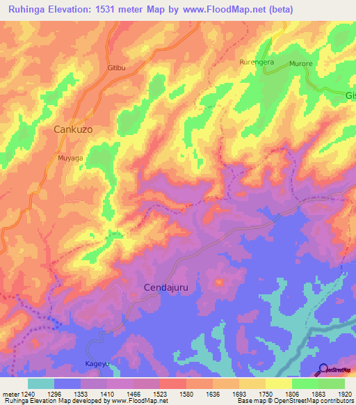 Ruhinga,Burundi Elevation Map