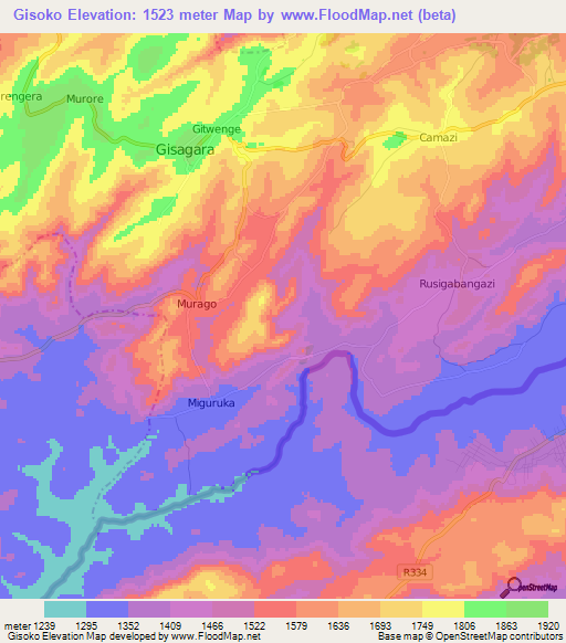 Gisoko,Burundi Elevation Map