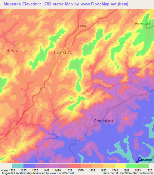 Mugenda,Burundi Elevation Map