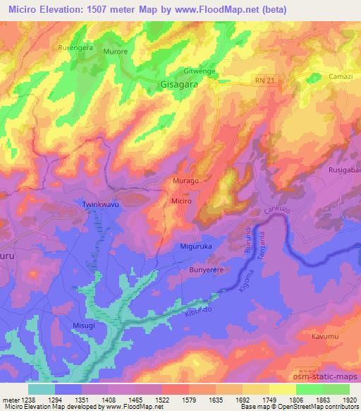 Miciro,Burundi Elevation Map