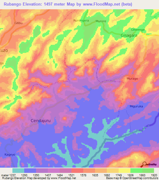 Rubango,Burundi Elevation Map