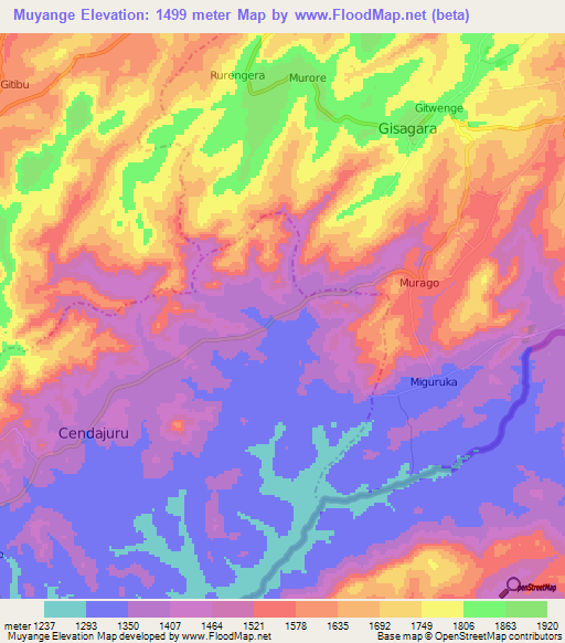 Muyange,Burundi Elevation Map