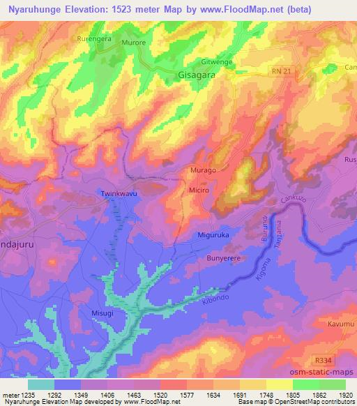 Nyaruhunge,Burundi Elevation Map