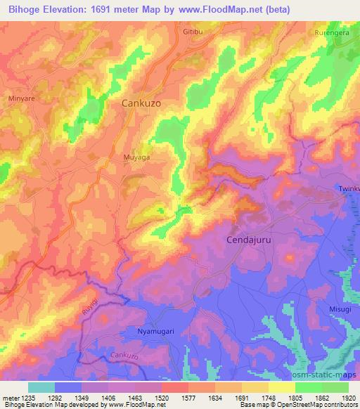 Bihoge,Burundi Elevation Map