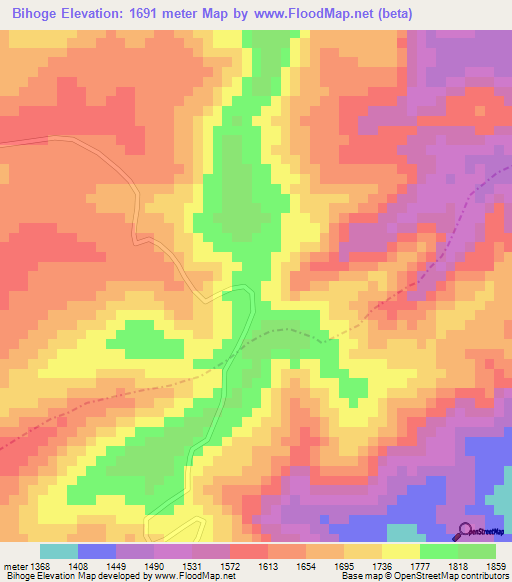 Bihoge,Burundi Elevation Map