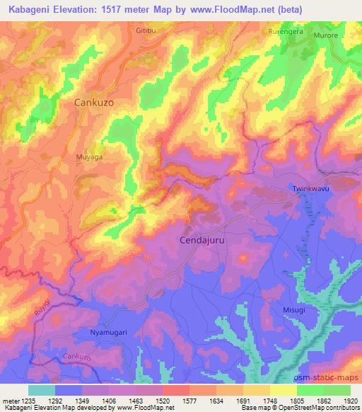 Kabageni,Burundi Elevation Map