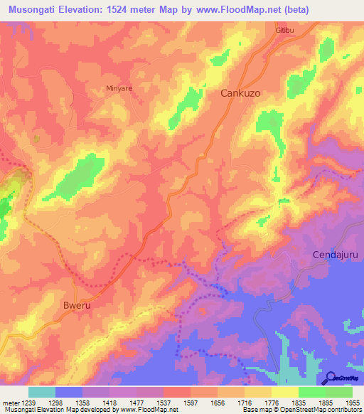 Musongati,Burundi Elevation Map