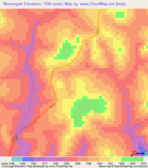 Musongati,Burundi Elevation Map