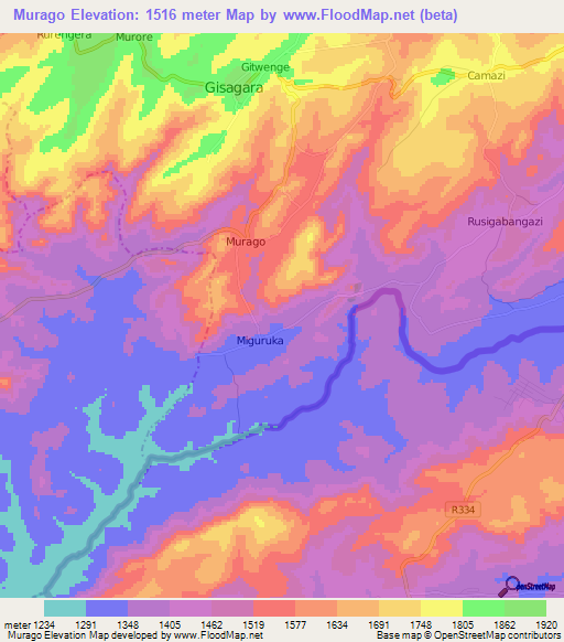 Murago,Burundi Elevation Map