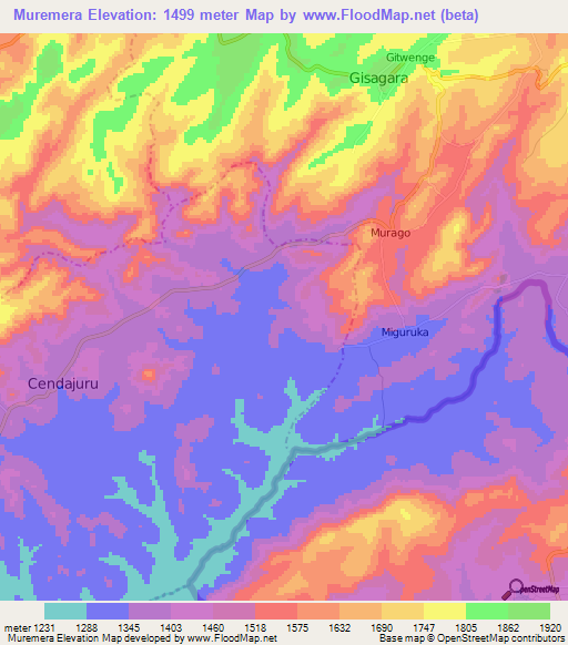Muremera,Burundi Elevation Map