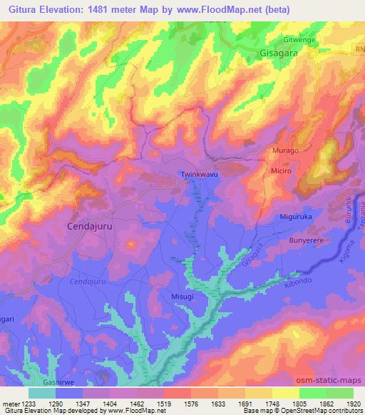 Gitura,Burundi Elevation Map