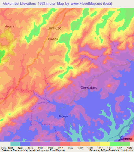 Gakombe,Burundi Elevation Map
