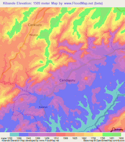 Kibande,Burundi Elevation Map