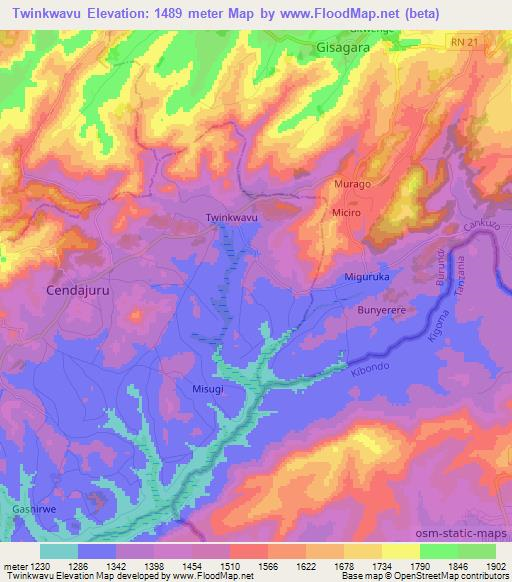 Twinkwavu,Burundi Elevation Map