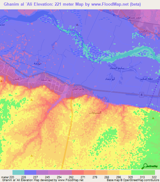 Ghanim al `Ali,Syria Elevation Map