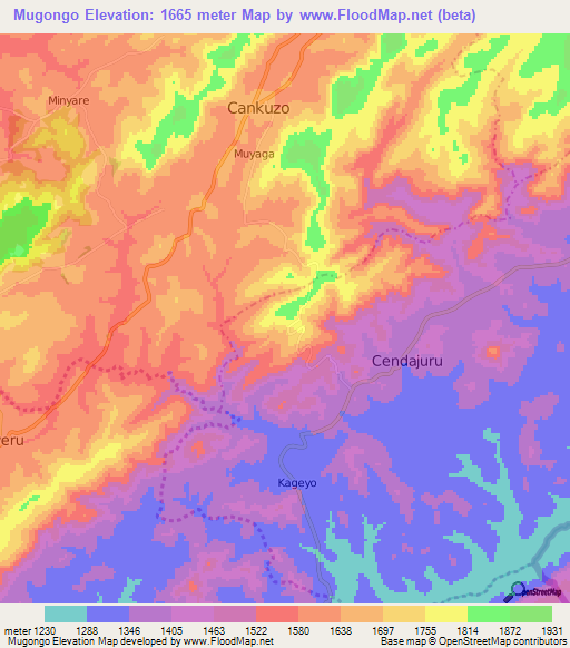 Mugongo,Burundi Elevation Map