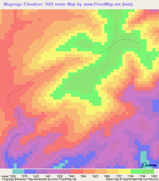 Mugongo,Burundi Elevation Map