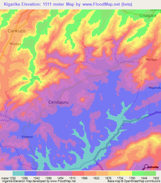Kigarika,Burundi Elevation Map
