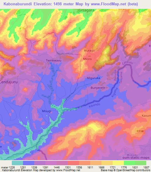 Kabonaburundi,Burundi Elevation Map
