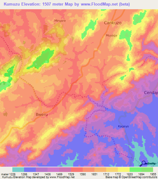 Kumuzu,Burundi Elevation Map