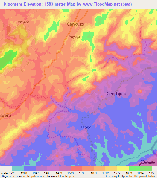 Kigomera,Burundi Elevation Map