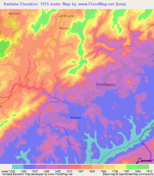 Kwitaba,Burundi Elevation Map