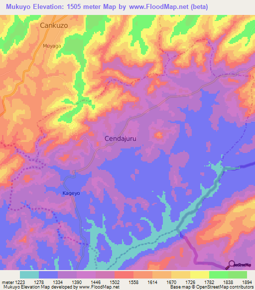 Mukuyo,Burundi Elevation Map