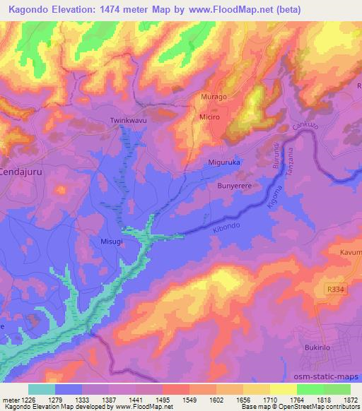 Kagondo,Burundi Elevation Map