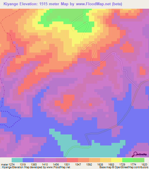 Kiyange,Burundi Elevation Map