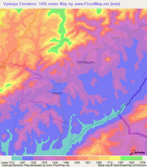Vyampa,Burundi Elevation Map