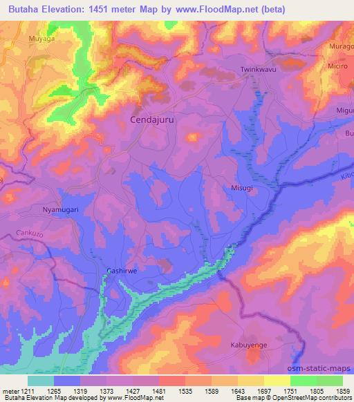 Butaha,Burundi Elevation Map