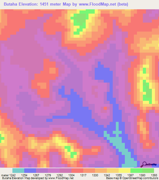 Butaha,Burundi Elevation Map