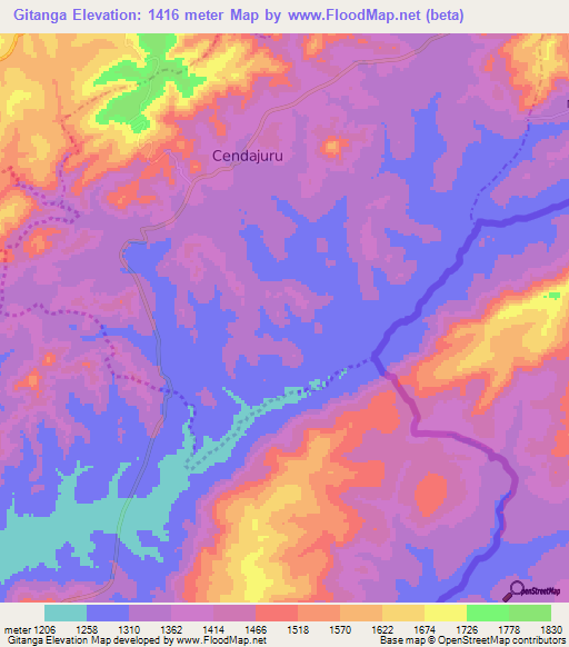 Gitanga,Burundi Elevation Map