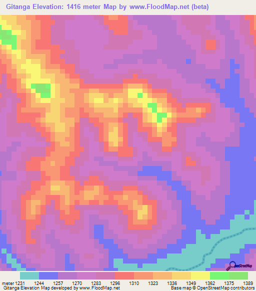 Gitanga,Burundi Elevation Map