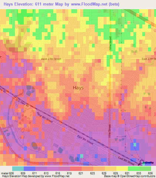 Hays,US Elevation Map