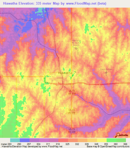 Hiawatha,US Elevation Map