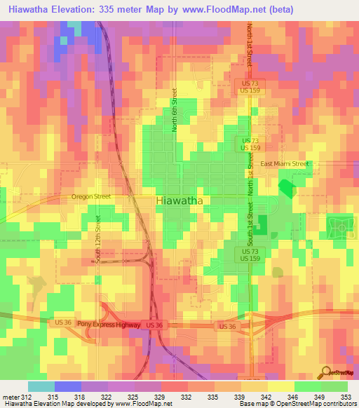 Hiawatha,US Elevation Map