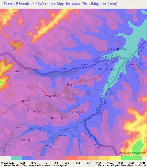 Tetero,Burundi Elevation Map