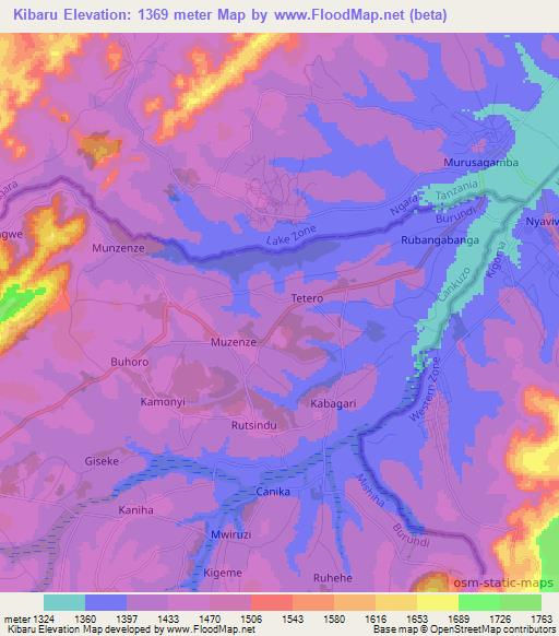 Kibaru,Burundi Elevation Map