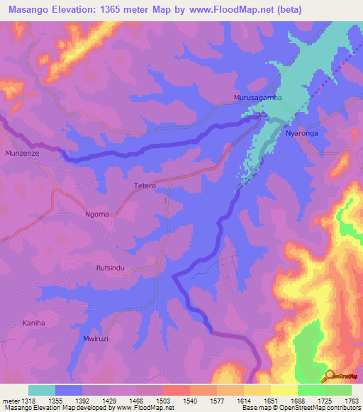 Masango,Burundi Elevation Map