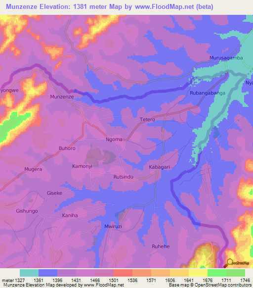 Munzenze,Burundi Elevation Map