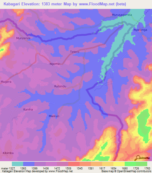 Kabagari,Burundi Elevation Map