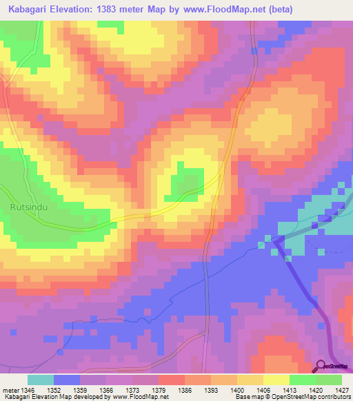 Kabagari,Burundi Elevation Map