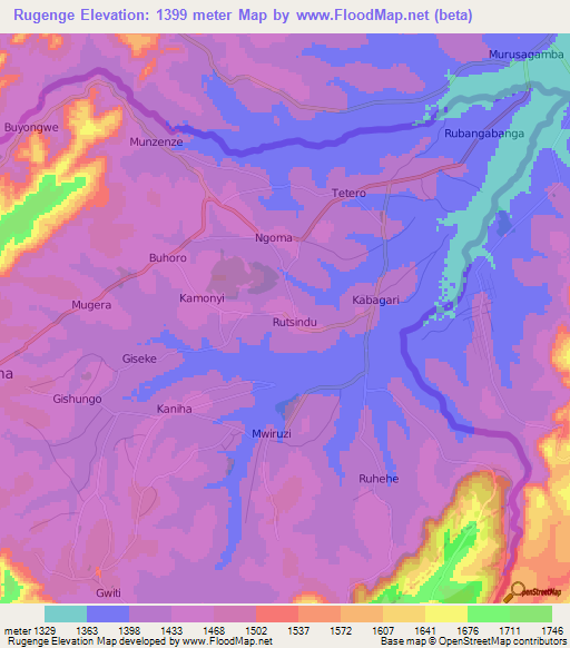 Rugenge,Burundi Elevation Map