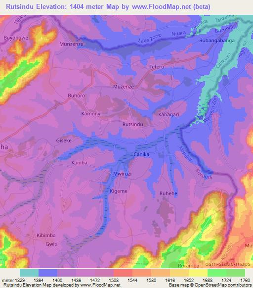 Rutsindu,Burundi Elevation Map