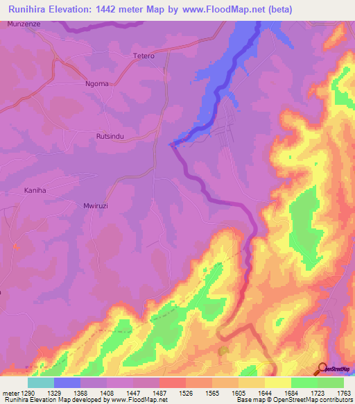 Runihira,Burundi Elevation Map