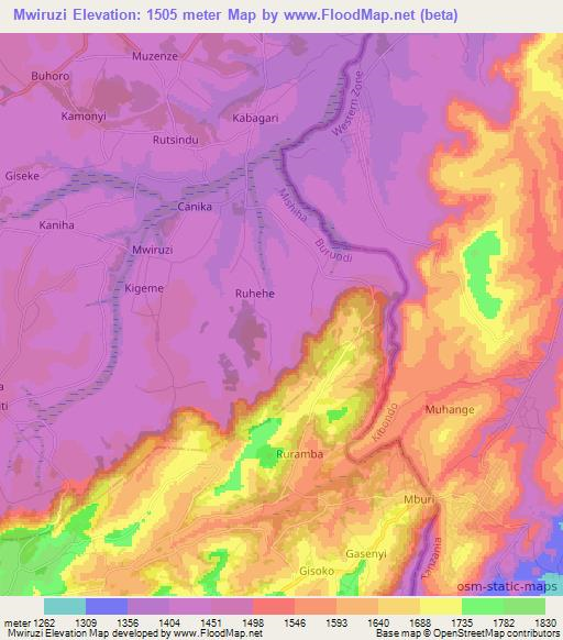 Mwiruzi,Burundi Elevation Map